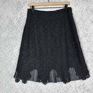 Anthropologie Leifsdottir Skirt 10 Black Crochet Lace Pleated Pencil Boho Wool